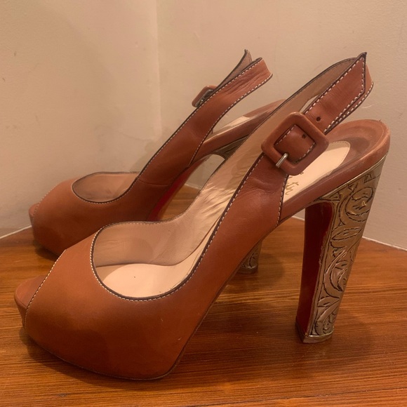Christian Louboutin Shoes - Christian Louboutin Embossed Peep Toe Slingbacks EU39.5